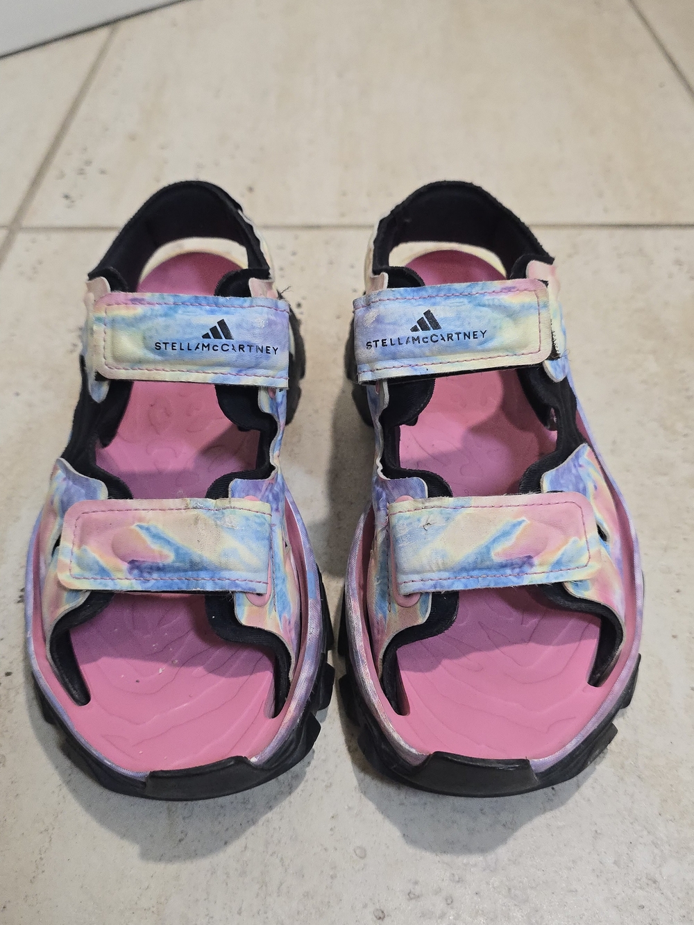 Adidas By Stella McCartney Sandals in Pink with Pastel Tie-Dye Straps